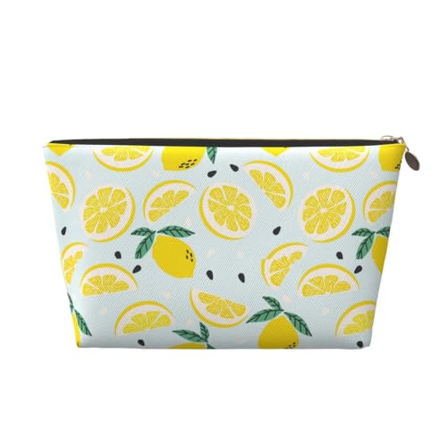 VOSERY Leder-Make-up-Tasche, Kosmetiktasche, Reise-Kulturbeutel für Damen, niedliches Zitronen-Azurblau, Make-up-Tasche, Organizer, niedliche Make-up-Tasche, wasserdichte Make-up-Tasche von VOSERY