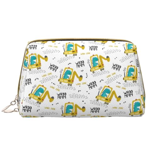 VOSERY Make-up-Tasche, Kosmetiktasche, Reise-Kulturbeutel für Damen, Dinosaurier auf Bagger, Make-up-Tasche, große Kapazität, Make-up-Tasche, Organizer, niedliche Make-up-Tasche, wasserdichte von VOSERY