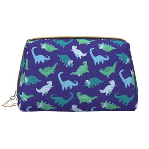 VOSERY Make-up-Tasche, Kosmetiktasche, Reise-Kulturbeutel für Damen, blaues Dinosaurier-Muster, Make-up-Tasche, große Kapazität, Make-up-Tasche, Organizer, niedliche Make-up-Tasche, wasserdicht, Leder von VOSERY