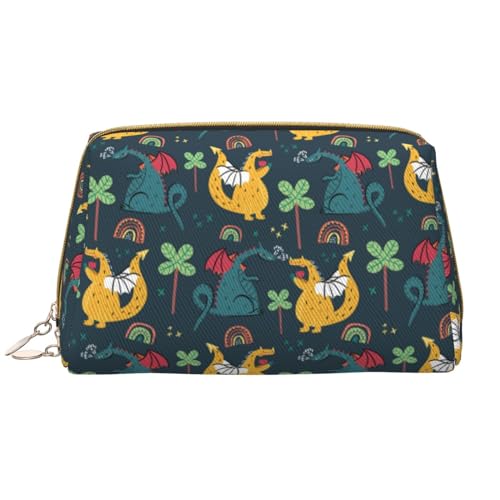 VOSERY Make-up-Tasche, Kosmetiktasche, Reise-Kulturbeutel für Damen, große Kapazität, Make-up-Tasche, Organizer, Cartoon-Dinosaurier-Blätter, Make-up-Tasche, niedliche Make-up-Tasche, wasserdichte von VOSERY