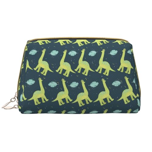 VOSERY Make-up-Tasche, Kosmetiktasche, Reise-Kulturbeutel für Damen, große Kapazität, Make-up-Tasche, Organizer, Dinosaurier-grüne Blätter, Make-up-Tasche, niedliche Make-up-Tasche, wasserdichte von VOSERY