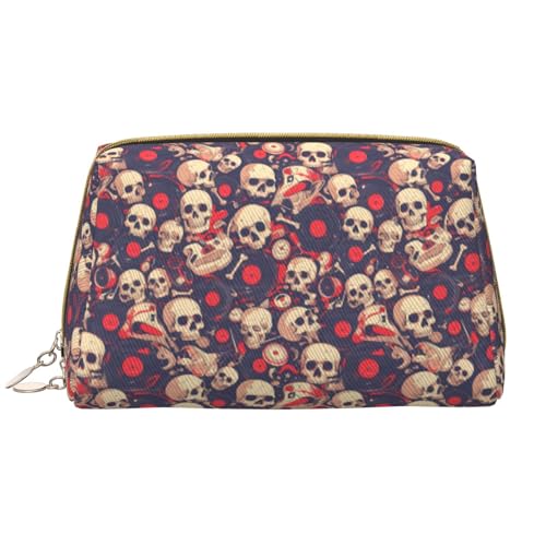 VOSERY Make-up-Tasche, Kosmetiktasche, Reise-Kulturbeutel für Damen, große Kapazität, Make-up-Tasche, Organizer, Totenkopf-Rock-Musik-Schallplatten-Make-up-Tasche, niedliche Make-up-Tasche von VOSERY