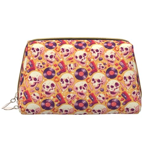 VOSERY Make-up-Tasche, Kosmetiktasche, Reise-Kulturbeutel für Damen, große Kapazität, Make-up-Tasche, Organizer, Totenkopf-Rock-Schallplatten-Make-up-Tasche, niedliche Make-up-Tasche, wasserdichte von VOSERY