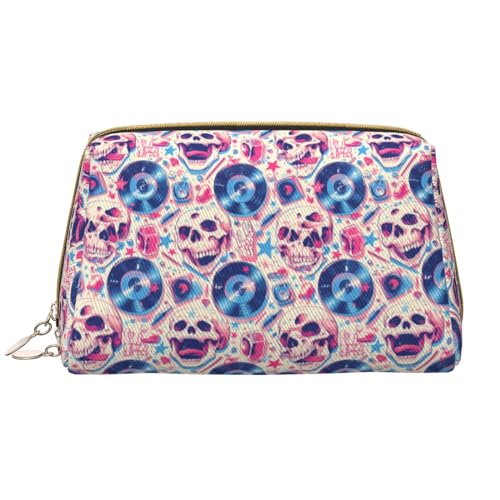 VOSERY Make-up-Tasche, Kosmetiktasche, Reise-Kulturbeutel für Damen, große Kapazität, Make-up-Tasche, Organizer, blauer Schallplatten-Rock-Totenkopf-Make-up-Tasche, niedliche Make-up-Tasche von VOSERY