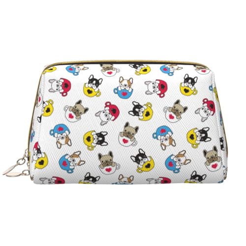 VOSERY Make-up-Tasche, Kosmetiktasche, Reise-Kulturbeutel für Damen, große Kapazität, Make-up-Tasche, Organizer, bunte Tasse, niedliche französische Bulldogge, Make-up-Tasche, niedliche Make-up-Tasche von VOSERY