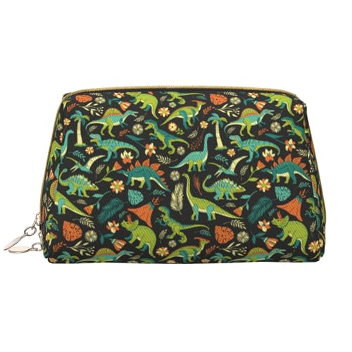 VOSERY Make-up-Tasche, Kosmetiktasche, Reise-Kulturbeutel für Damen, große Kapazität, Make-up-Tasche, Organizer, grüne Dinosaurier-Blume, Make-up-Tasche, niedliche Make-up-Tasche, wasserdichte von VOSERY