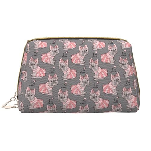 VOSERY Make-up-Tasche, Kosmetiktasche, Reise-Kulturbeutel für Damen, große Kapazität, Make-up-Tasche, Organizer, niedliche französische Bulldogge, rosa Rock, Make-up-Tasche, niedliche Make-up-Tasche von VOSERY