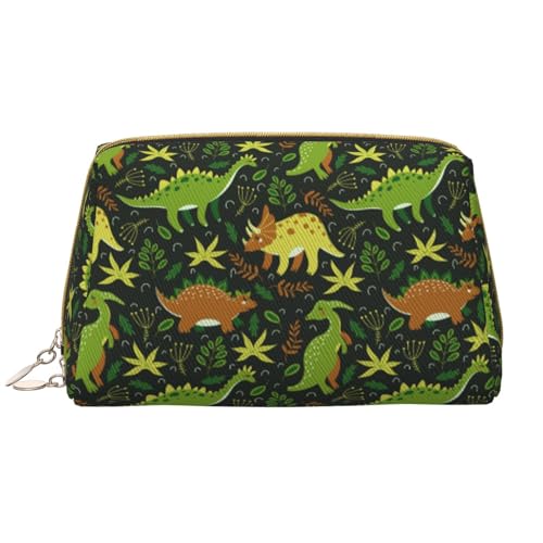 VOSERY Make-up-Tasche, Kosmetiktasche, Reise-Kulturbeutel für Damen, große Kapazität, Make-up-Tasche, Organizer, niedliche grüne Dinosaurier-Blätter, Make-up-Tasche, niedliche Make-up-Tasche von VOSERY