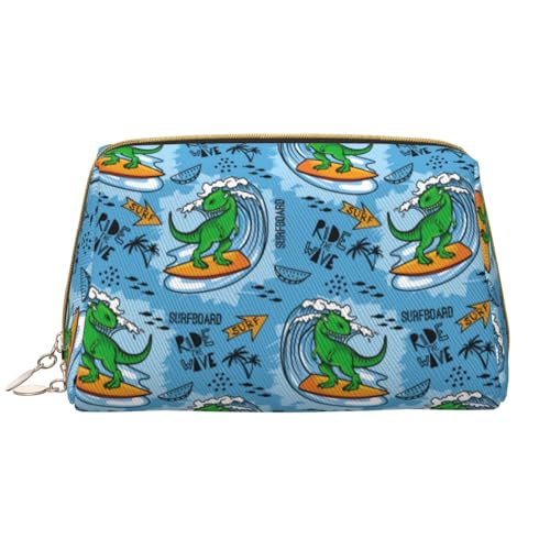 VOSERY Make-up-Tasche, Kosmetiktasche, Reise-Kulturbeutel für Damen, große Kapazität, Make-up-Tasche, Organizer, niedlicher Dinosaurier-Surfbrett-Druck, niedliche Make-up-Tasche, wasserdichte von VOSERY