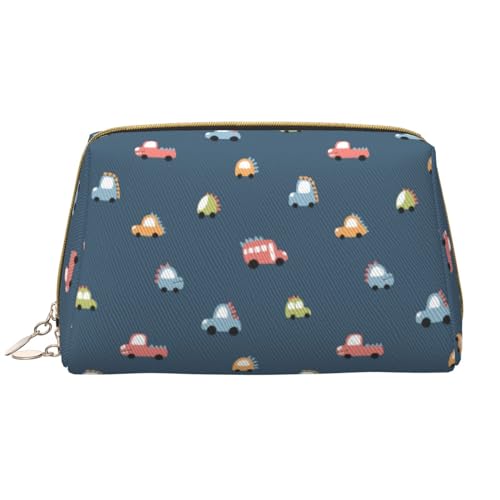 VOSERY Make-up-Tasche, Kosmetiktasche, Reise-Kulturbeutel für Damen, große Kapazität, Make-up-Tasche, Organizer, niedliches Dinosaurier-Auto-Muster, Make-up-Tasche, niedliche Make-up-Tasche von VOSERY