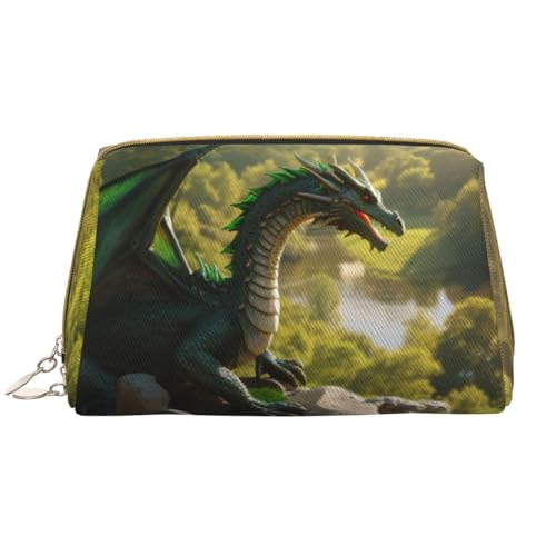 VOSERY Make-up-Tasche, Kosmetiktasche, Reise-Kulturbeutel für Damen, tiefer Wald, Stein-grüner Drache, Make-up-Tasche, große Kapazität, Make-up-Tasche, Organizer, niedliche Make-up-Tasche von VOSERY