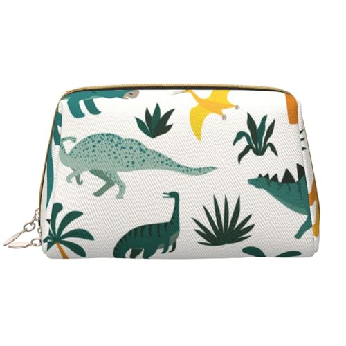 VOSERY Make-up-Tasche, Kosmetiktasche, Reise-Kulturbeutel für Frauen, Dinosaurier und tropische Blätter, Make-up-Tasche, große Kapazität, Make-up-Tasche, Organizer, niedliche Make-up-Tasche von VOSERY
