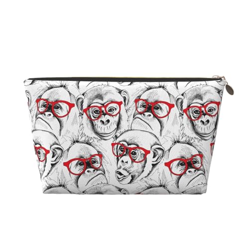 VOSERY Make-up-Tasche aus Leder, Kosmetiktasche, Reise-Kulturbeutel für Damen, Affen-Make-up-Tasche, Organizer, niedliche Make-up-Tasche, wasserdichte Make-up-Tasche von VOSERY