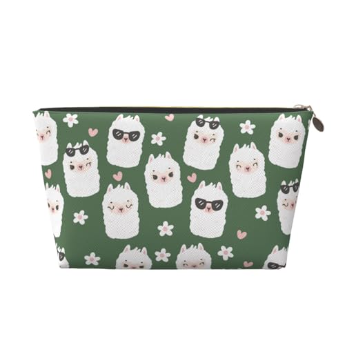 VOSERY Make-up-Tasche aus Leder, Kosmetiktasche, Reise-Kulturbeutel für Damen, Alpaka-Gesichter, Make-up-Tasche, Organizer, niedliche Make-up-Tasche, wasserdichte Make-up-Tasche von VOSERY