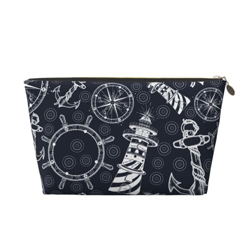 VOSERY Make-up-Tasche aus Leder, Kosmetiktasche, Reise-Kulturbeutel für Damen, Anker und Leuchtturm, Make-up-Tasche, Organizer, niedliche Make-up-Tasche, wasserdichte Make-up-Tasche von VOSERY