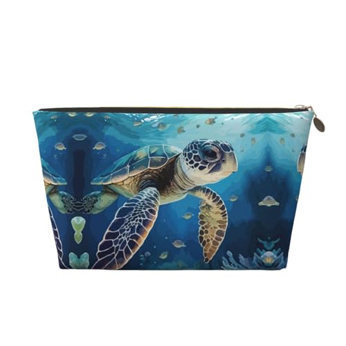 VOSERY Make-up-Tasche aus Leder, Kosmetiktasche, Reise-Kulturbeutel für Damen, Aquarell-Schildkröte, Make-up-Tasche, Organizer, niedliche Make-up-Tasche, wasserdichte Make-up-Tasche von VOSERY