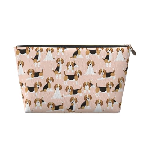 VOSERY Make-up-Tasche aus Leder, Kosmetiktasche, Reise-Kulturbeutel für Damen, Beagle-Hund auf brauner Make-up-Tasche, Organizer, niedliche Make-up-Tasche, wasserdichte Make-up-Tasche von VOSERY