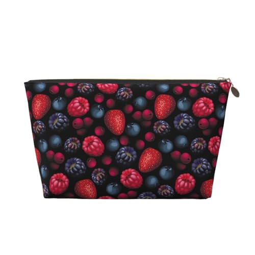 VOSERY Make-up-Tasche aus Leder, Kosmetiktasche, Reise-Kulturbeutel für Damen, Beeren-Muster, Make-up-Tasche, Organizer, niedliche Make-up-Tasche, wasserdichte Make-up-Tasche von VOSERY
