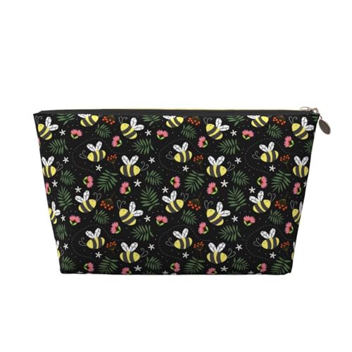 VOSERY Make-up-Tasche aus Leder, Kosmetiktasche, Reise-Kulturbeutel für Damen, Bienen, Make-up-Tasche, Organizer, niedliche Make-up-Tasche, wasserdichte Make-up-Tasche von VOSERY