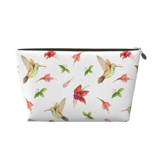 VOSERY Make-up-Tasche aus Leder, Kosmetiktasche, Reise-Kulturbeutel für Damen, Blumen, Kolibri, Make-up-Tasche, Organizer, niedliche Make-up-Tasche, wasserdichte Make-up-Tasche von VOSERY