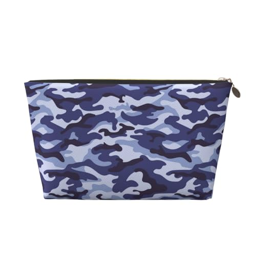 VOSERY Make-up-Tasche aus Leder, Kosmetiktasche, Reise-Kulturbeutel für Damen, Camouflage-Blau, Make-up-Tasche, Organizer, niedliche Make-up-Tasche, wasserdichte Make-up-Tasche von VOSERY
