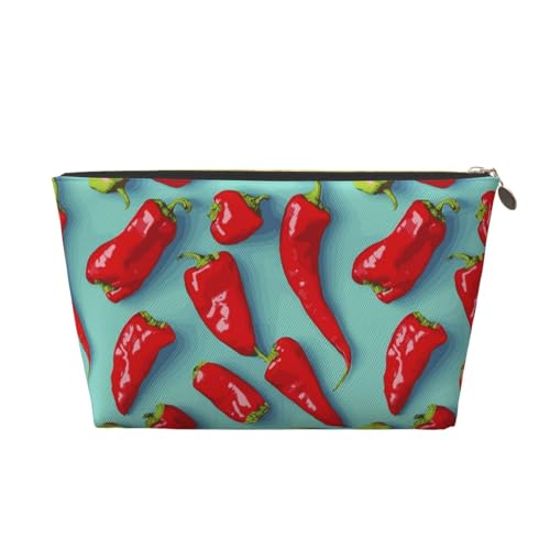 VOSERY Make-up-Tasche aus Leder, Kosmetiktasche, Reise-Kulturbeutel für Damen, Chili-Blocke, Pfeffer-Druck, Make-up-Tasche, Organizer, niedliche Make-up-Tasche, wasserdichte Make-up-Tasche von VOSERY