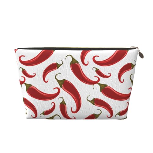 VOSERY Make-up-Tasche aus Leder, Kosmetiktasche, Reise-Kulturbeutel für Damen, Chilischote, rot, Make-up-Tasche, Organizer, niedliche Make-up-Tasche, wasserdichte Make-up-Tasche von VOSERY