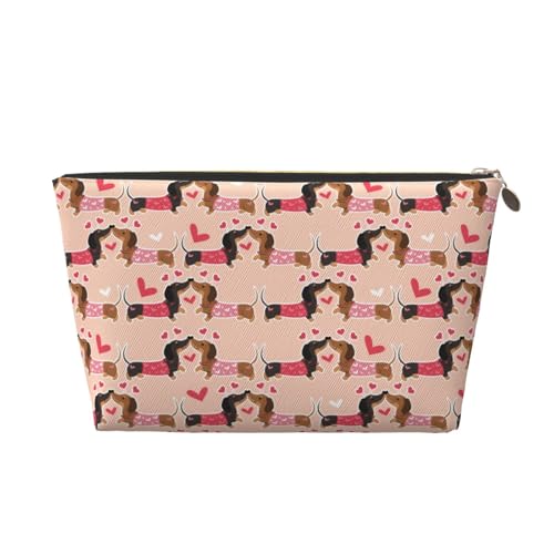 VOSERY Make-up-Tasche aus Leder, Kosmetiktasche, Reise-Kulturbeutel für Damen, Dackel, Hund, Welpe, Nr. 1038, Make-up-Tasche, Organizer, niedliche Make-up-Tasche, wasserdichte Make-up-Tasche von VOSERY