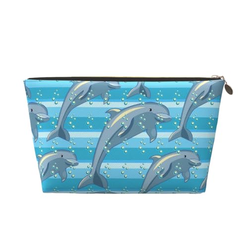 VOSERY Make-up-Tasche aus Leder, Kosmetiktasche, Reise-Kulturbeutel für Damen, Delfin-Make-up-Tasche, Organizer, niedliche Make-up-Tasche, wasserdichte Make-up-Tasche von VOSERY