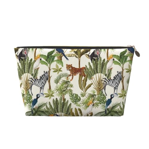 VOSERY Make-up-Tasche aus Leder, Kosmetiktasche, Reise-Kulturbeutel für Damen, Dschungeltiere, Make-up-Tasche, Organizer, niedliche Make-up-Tasche, wasserdichte Make-up-Tasche von VOSERY