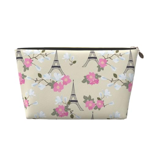 VOSERY Make-up-Tasche aus Leder, Kosmetiktasche, Reise-Kulturbeutel für Damen, Eiffelblumentürme, Make-up-Tasche, Organizer, niedliche Make-up-Tasche, wasserdichte Make-up-Tasche von VOSERY