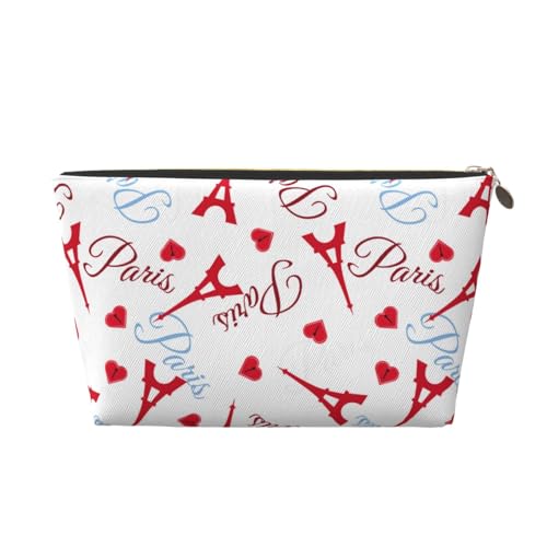 VOSERY Make-up-Tasche aus Leder, Kosmetiktasche, Reise-Kulturbeutel für Damen, Eiffelroter Turm, Make-up-Tasche, Organizer, niedliche Make-up-Tasche, wasserdichte Make-up-Tasche von VOSERY