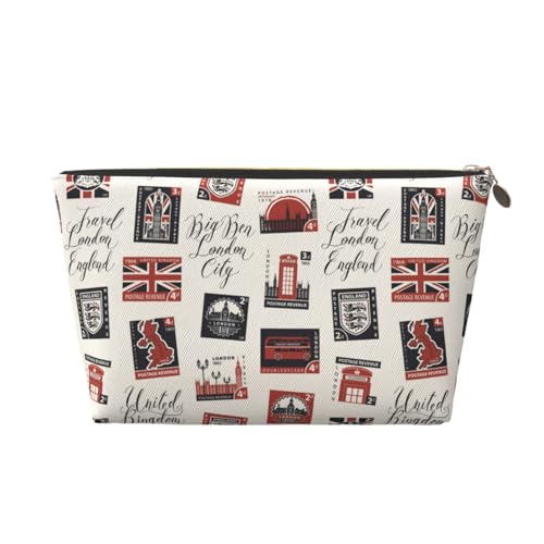 VOSERY Make-up-Tasche aus Leder, Kosmetiktasche, Reise-Kulturbeutel für Damen, England-Stempel-Druck, Make-up-Tasche, Organizer, niedliche Make-up-Tasche, wasserdichte Make-up-Tasche von VOSERY