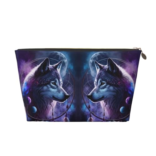 VOSERY Make-up-Tasche aus Leder, Kosmetiktasche, Reise-Kulturbeutel für Damen, Federwolf, Make-up-Tasche, Organizer, niedliche Make-up-Tasche, wasserdichte Make-up-Tasche von VOSERY