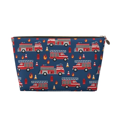 VOSERY Make-up-Tasche aus Leder, Kosmetiktasche, Reise-Kulturbeutel für Damen, Feuerwehrauto, 1 Make-up-Tasche, Organizer, niedliche Make-up-Tasche, wasserdichte Make-up-Tasche von VOSERY