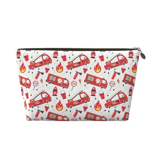VOSERY Make-up-Tasche aus Leder, Kosmetiktasche, Reise-Kulturbeutel für Damen, Feuerwehrauto-Make-up-Tasche, Organizer, niedliche Make-up-Tasche, wasserdichte Make-up-Tasche von VOSERY
