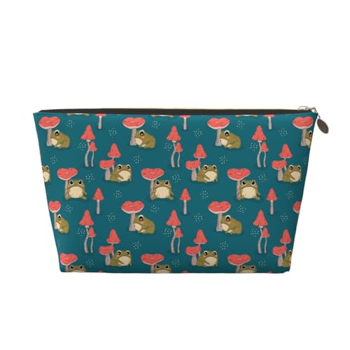 VOSERY Make-up-Tasche aus Leder, Kosmetiktasche, Reise-Kulturbeutel für Damen, Frosch und Pilze, Make-up-Tasche, Organizer, niedliche Make-up-Tasche, wasserdichte Make-up-Tasche von VOSERY