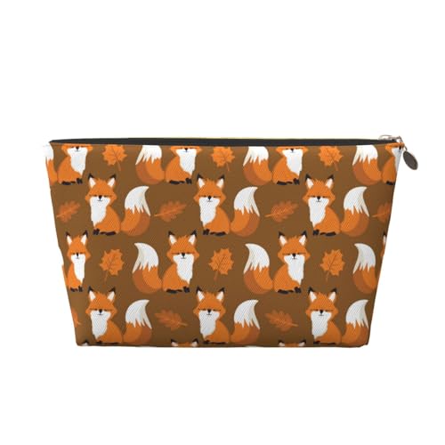 VOSERY Make-up-Tasche aus Leder, Kosmetiktasche, Reise-Kulturbeutel für Damen, Fuchs-Ahorn-Make-up-Tasche, Organizer, niedliche Make-up-Tasche, wasserdichte Make-up-Tasche von VOSERY