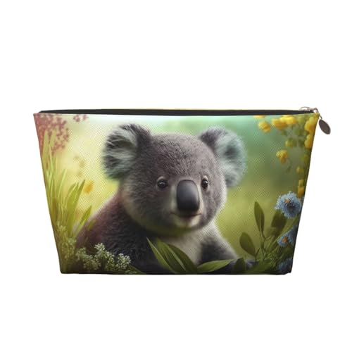 VOSERY Make-up-Tasche aus Leder, Kosmetiktasche, Reise-Kulturbeutel für Damen, Gänseblümchen, Koala, Make-up-Tasche, Organizer, niedliche Make-up-Tasche, wasserdichte Make-up-Tasche von VOSERY