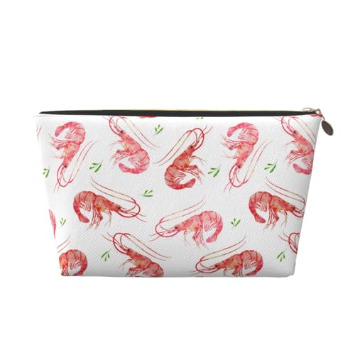 VOSERY Make-up-Tasche aus Leder, Kosmetiktasche, Reise-Kulturbeutel für Damen, Garnelen, Seetang, Make-up-Tasche, Organizer, niedliche Make-up-Tasche, wasserdichte Make-up-Tasche von VOSERY