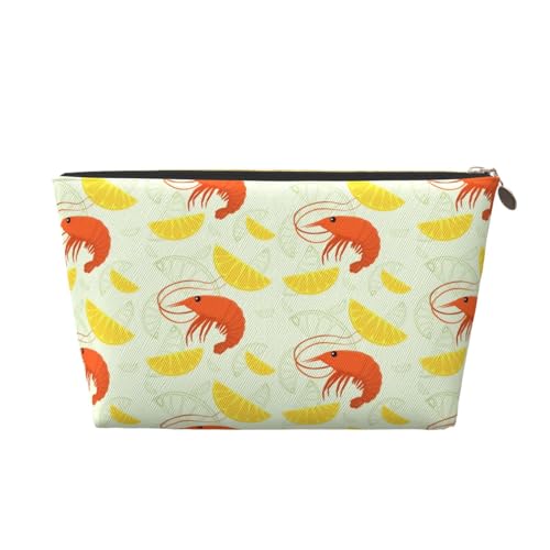 VOSERY Make-up-Tasche aus Leder, Kosmetiktasche, Reise-Kulturbeutel für Damen, Garnelen, Zitronenscheiben, Make-up-Tasche, Organizer, niedliche Make-up-Tasche, wasserdichte Make-up-Tasche von VOSERY