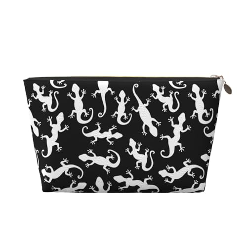 VOSERY Make-up-Tasche aus Leder, Kosmetiktasche, Reise-Kulturbeutel für Damen, Gecko-Eidechse, schwarz-weiß, Make-up-Tasche, Organizer, niedliche Make-up-Tasche, wasserdichte Make-up-Tasche von VOSERY