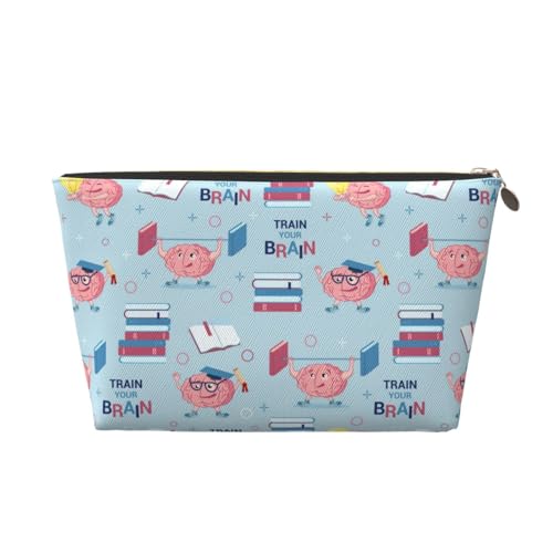 VOSERY Make-up-Tasche aus Leder, Kosmetiktasche, Reise-Kulturbeutel für Damen, Gehirntraining, Make-up-Tasche, Organizer, niedliche Make-up-Tasche, wasserdichte Make-up-Tasche von VOSERY