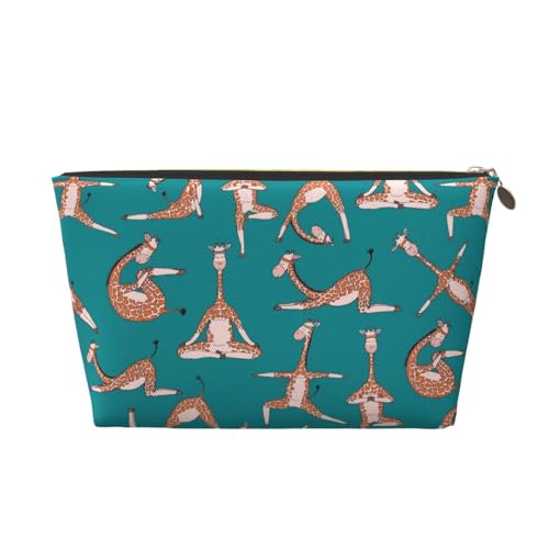VOSERY Make-up-Tasche aus Leder, Kosmetiktasche, Reise-Kulturbeutel für Damen, Giraffen, verschiedene Yoga-Make-up-Tasche, Organizer, niedliche Make-up-Tasche, wasserdichte Make-up-Tasche von VOSERY