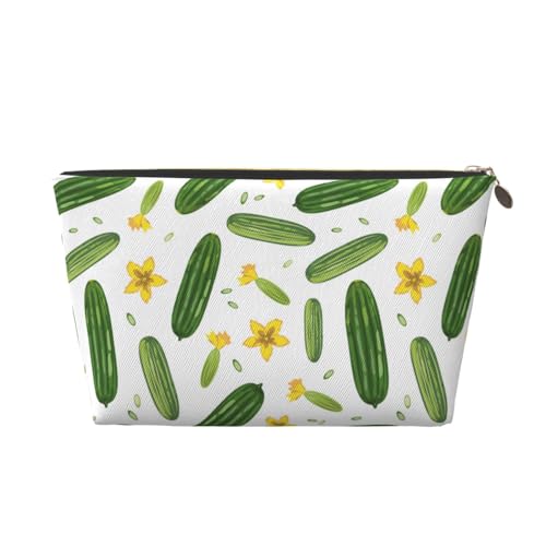 VOSERY Make-up-Tasche aus Leder, Kosmetiktasche, Reise-Kulturbeutel für Damen, Gurkenblume, Make-up-Tasche, Organizer, niedliche Make-up-Tasche, wasserdichte Make-up-Tasche von VOSERY