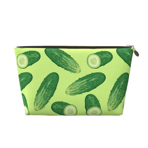 VOSERY Make-up-Tasche aus Leder, Kosmetiktasche, Reise-Kulturbeutel für Damen, Gurkenmuster, grün, Make-up-Tasche, Organizer, niedliche Make-up-Tasche, wasserdichte Make-up-Tasche von VOSERY