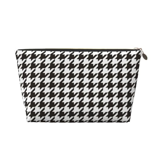 VOSERY Make-up-Tasche aus Leder, Kosmetiktasche, Reise-Kulturbeutel für Damen, Hahnentrittmuster, Schwarz und Weiß, Make-up-Tasche, Organizer, niedliche Make-up-Tasche, wasserdichte Make-up-Tasche von VOSERY