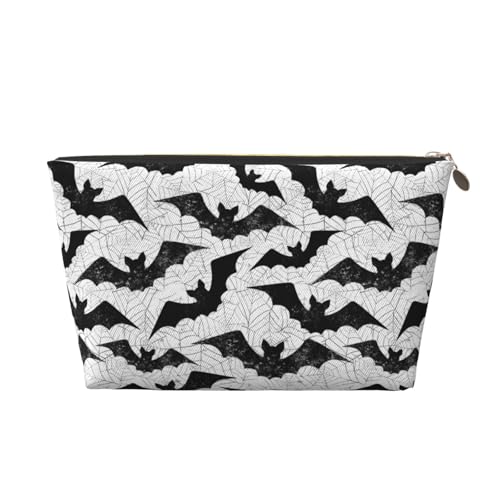 VOSERY Make-up-Tasche aus Leder, Kosmetiktasche, Reise-Kulturbeutel für Damen, Halloween, Fledermäuse, Spinnennetz, coole Make-up-Tasche, Organizer, niedliche Make-up-Tasche, wasserdichte von VOSERY