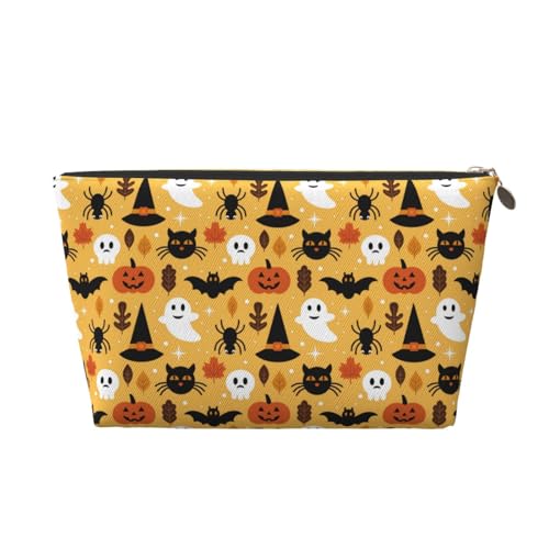 VOSERY Make-up-Tasche aus Leder, Kosmetiktasche, Reise-Kulturbeutel für Damen, Halloween, Geister-Kürbis-Make-up-Tasche, Organizer, niedliche Make-up-Tasche, wasserdichte Make-up-Tasche von VOSERY