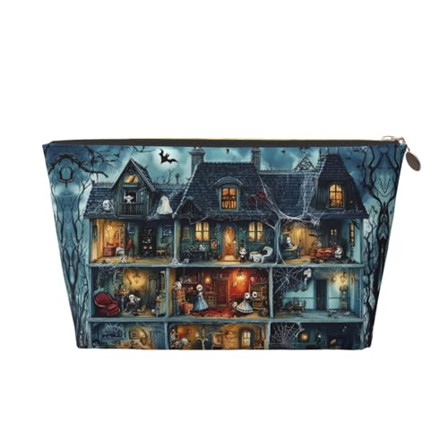 VOSERY Make-up-Tasche aus Leder, Kosmetiktasche, Reise-Kulturbeutel für Damen, Halloween, gruselig, Puppenhaus-Make-up-Tasche, Organizer, niedliche Make-up-Tasche, wasserdichte Make-up-Tasche von VOSERY